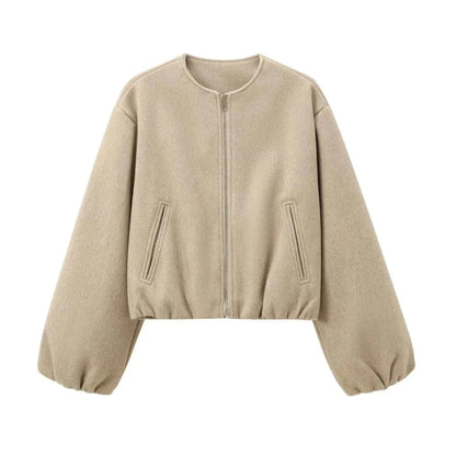 Giacca bomber corta oversize con maniche a palloncino – Giacca moderna da donna per la transizione