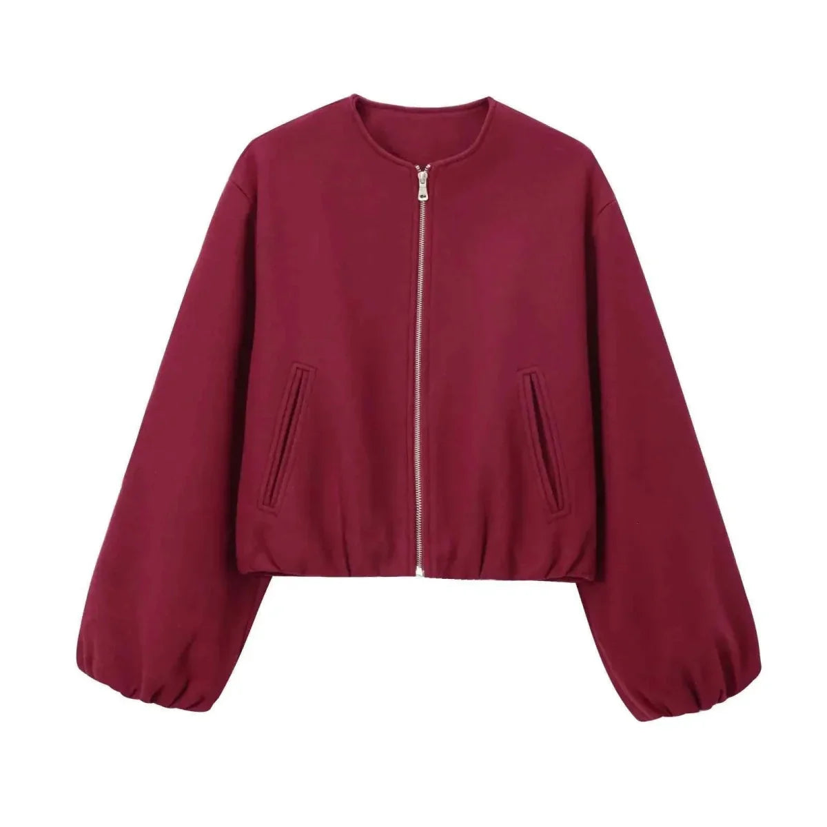 Giacca bomber corta oversize con maniche a palloncino – Giacca moderna da donna per la transizione