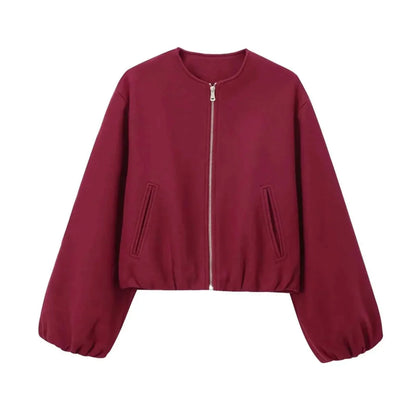 Giacca bomber corta oversize con maniche a palloncino – Giacca moderna da donna per la transizione