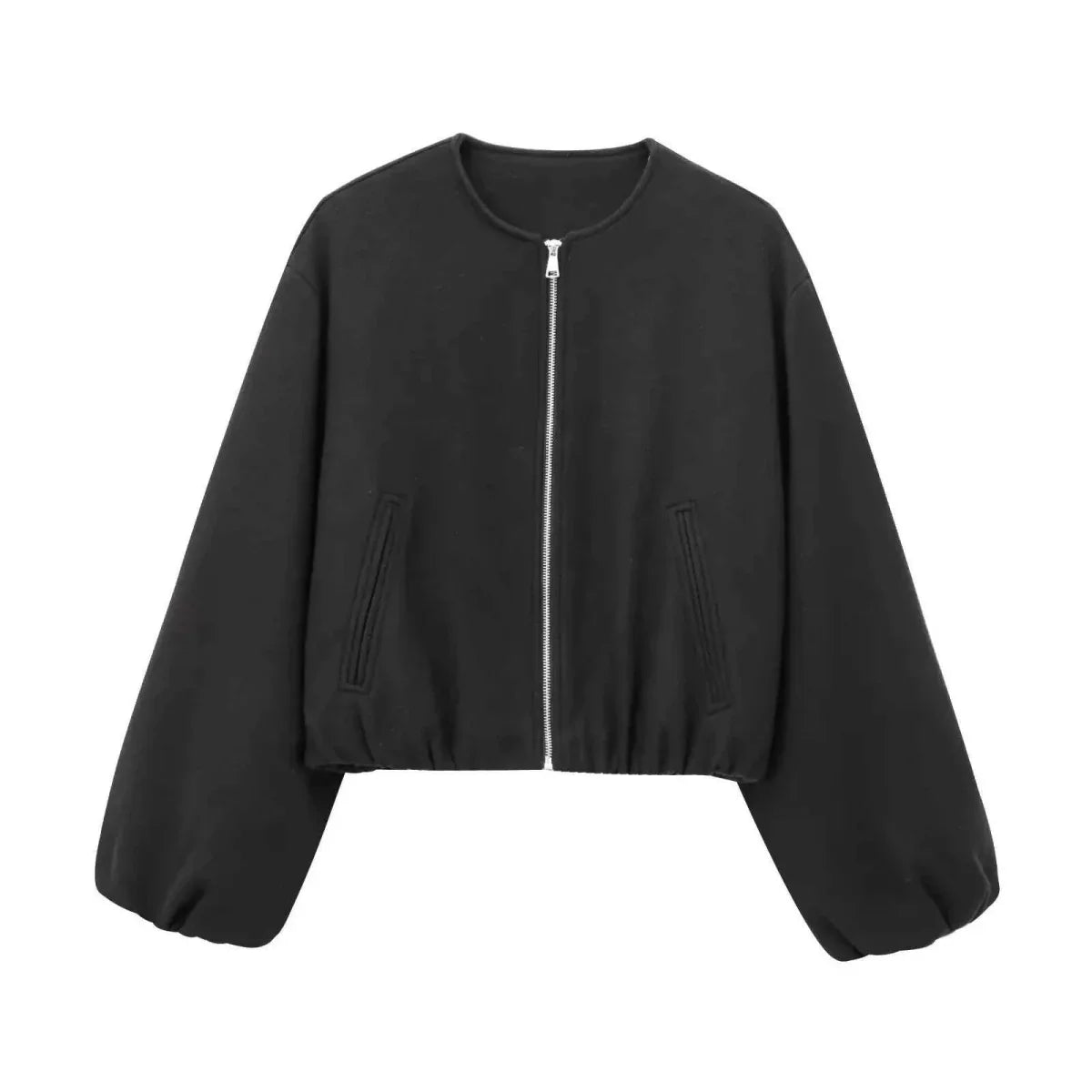 Giacca bomber corta oversize con maniche a palloncino – Giacca moderna da donna per la transizione