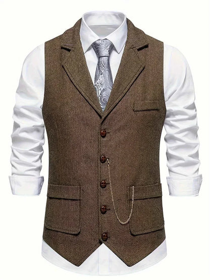 Gilet Vintage a Spina di Pesce con Rever – Elegante Gilet da Uomo