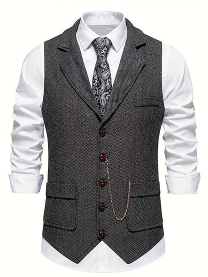Gilet Vintage a Spina di Pesce con Rever – Elegante Gilet da Uomo