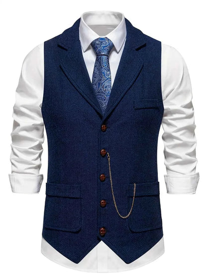 Gilet Vintage a Spina di Pesce con Rever – Elegante Gilet da Uomo