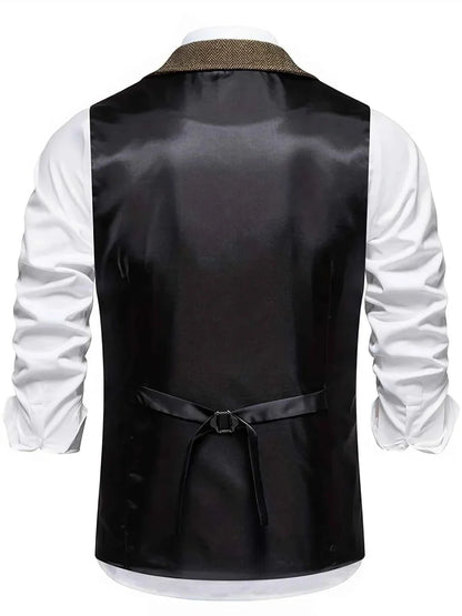 Gilet Vintage a Spina di Pesce con Rever – Elegante Gilet da Uomo