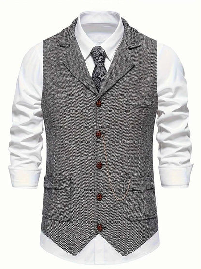 Gilet Vintage a Spina di Pesce con Rever – Elegante Gilet da Uomo