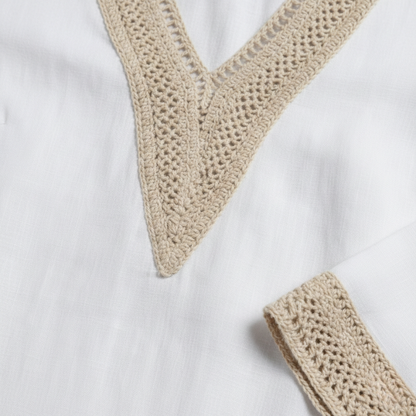 Abito in lino con scollo a V e ricamo – Elegante abito estivo per donne