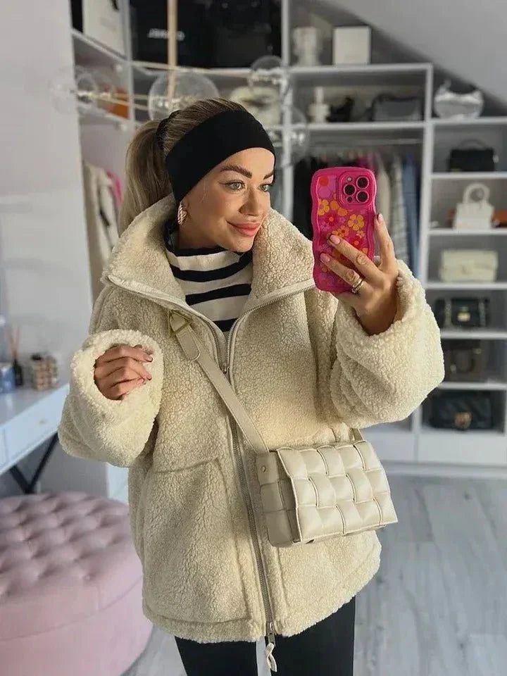 Liorisse - Elegante giacca teddy per la primavera con zip e tasche per donne