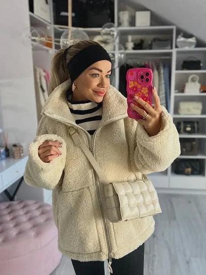 Liorisse - Elegante giacca teddy per la primavera con zip e tasche per donne