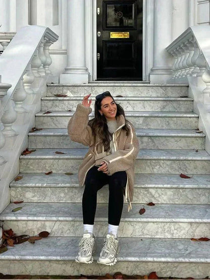 Liorisse - Elegante giacca Teddy per la primavera con zip e tasche per donne