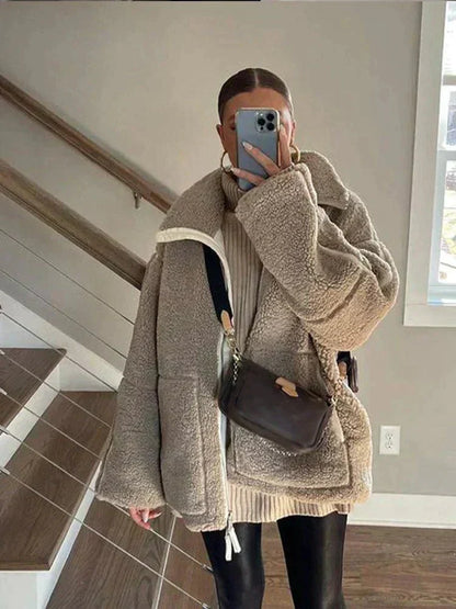 Liorisse - Elegante giacca Teddy per la primavera con zip e tasche per donne