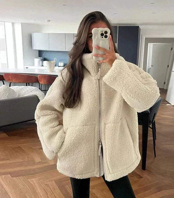 Liorisse - Elegante giacca teddy per la primavera con zip e tasche per donne