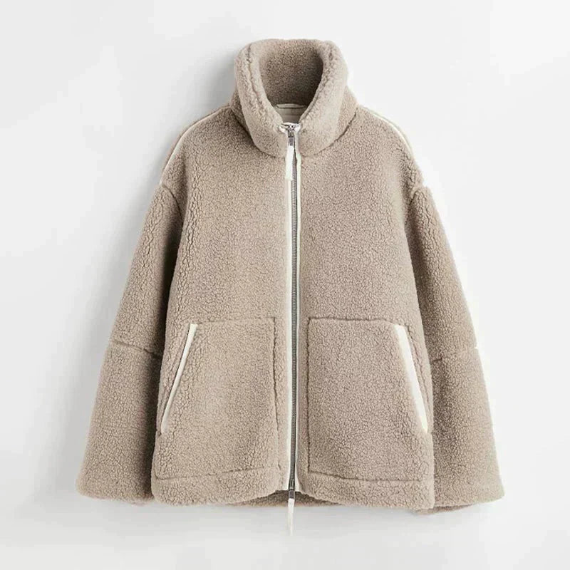 Liorisse - Elegante giacca Teddy per la primavera con zip e tasche per donne