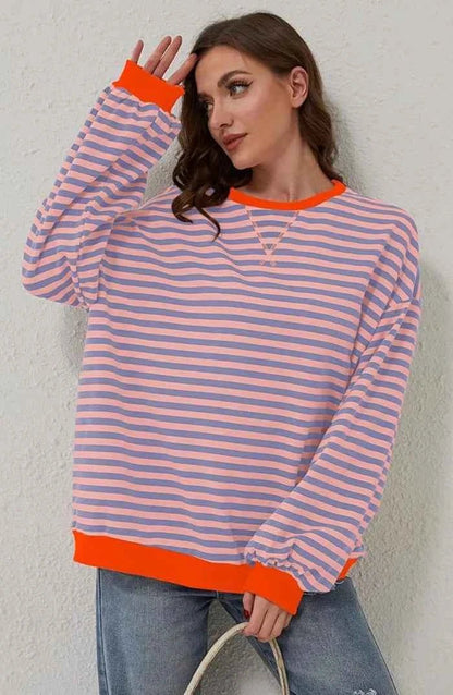Maglione a righe oversize casual per donne – Look comodo da sweatshirt