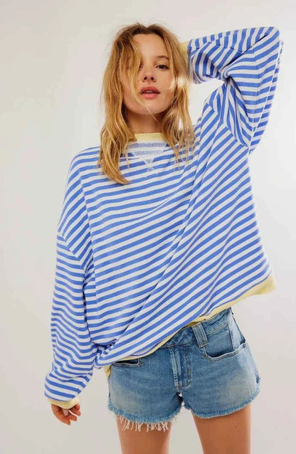 Maglione a righe oversize casual per donne – Look comodo da sweatshirt