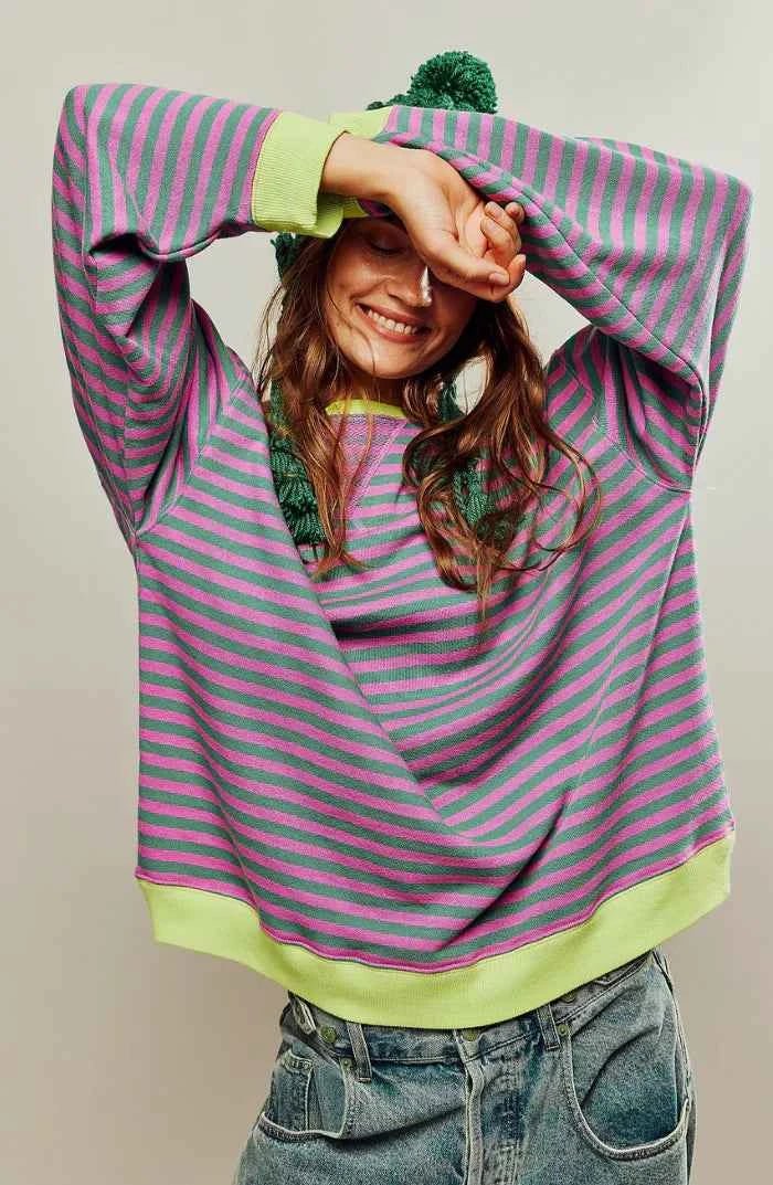 Maglione a righe oversize casual per donne – Look comodo da felpa