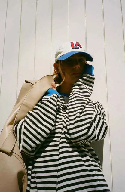 Maglione a righe oversize casual per donne – Look comodo da sweatshirt