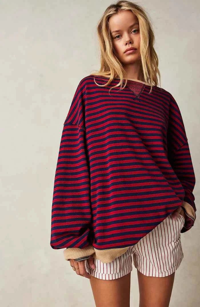 Maglione a righe oversize casual per donne – Look comodo da felpa