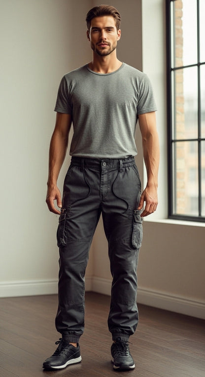 Marcel - Pantaloni Cargo Jogger per Uomo, Nero, Taglio Casual