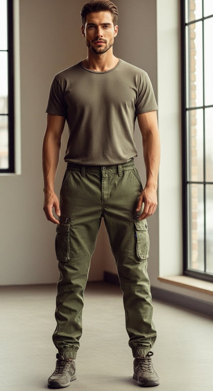 Marcel - Pantaloni Cargo Jogger per Uomo, Nero, Taglio Casual