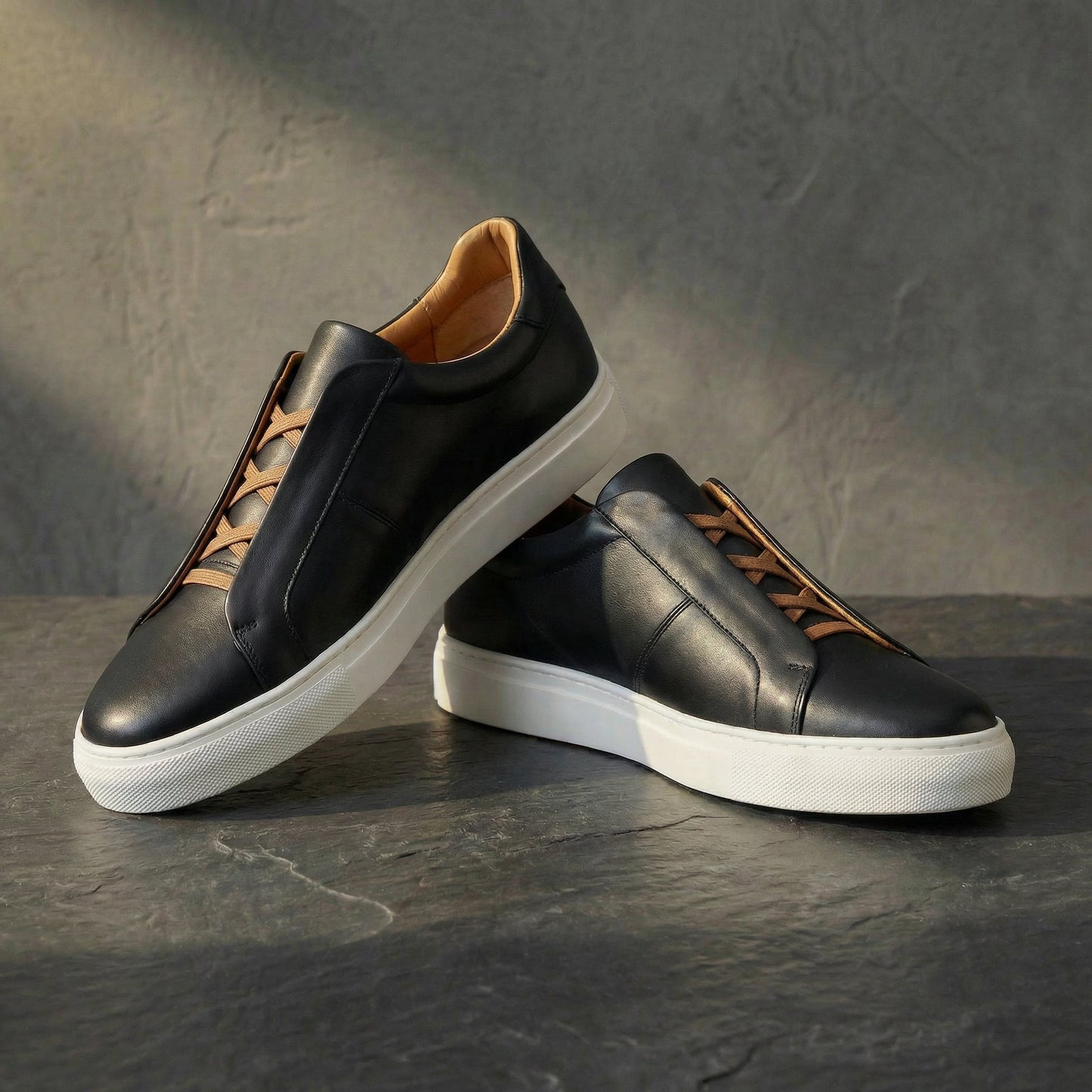Sneaker in pelle minimaliste per uomini – Comodi scarpe slip-on con lacci elastici