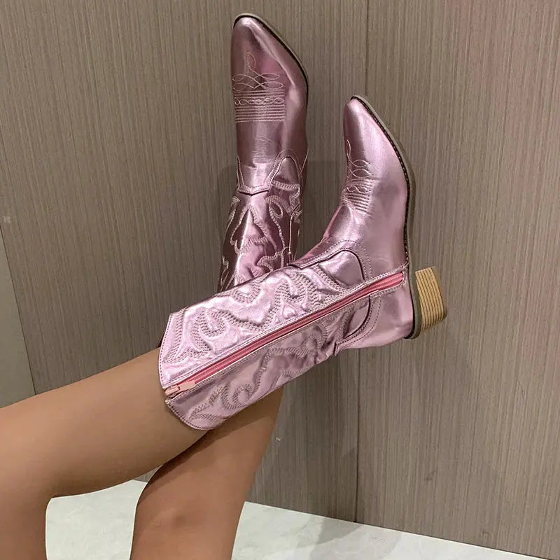 Lunéaëlle - Stivali Cowboy Ricamati Metallici in Stile Western | Must-Have Moda per Primavera e Festival