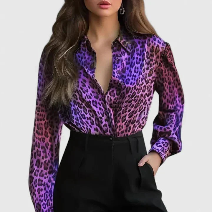 Jovienne - Blusa Elegante e Lucente con Motivo Leopardato per Donne