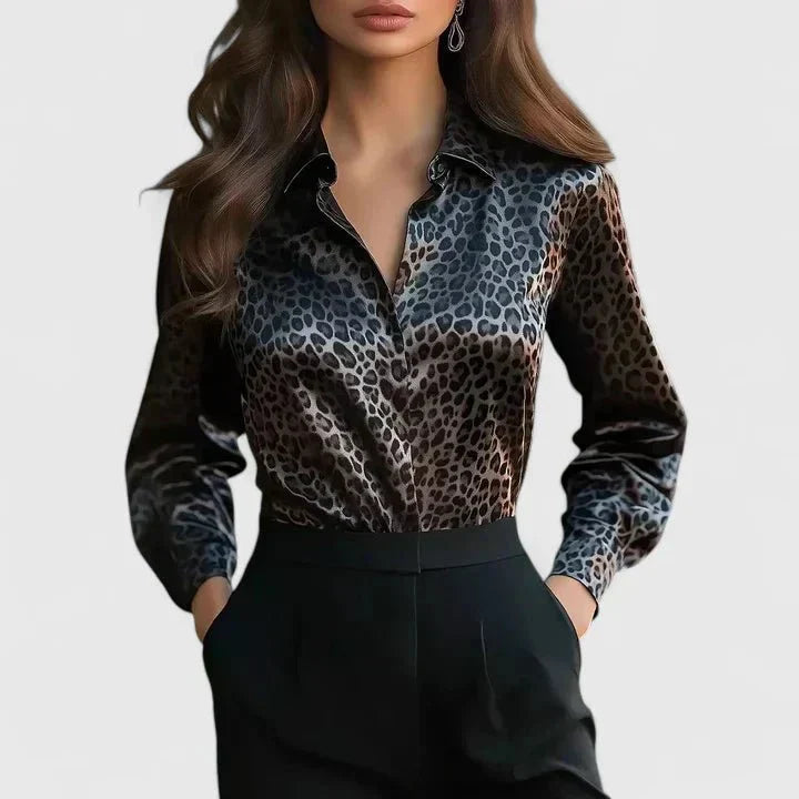 Jovienne - Blusa Elegante e Lucente con Motivo Leopardato per Donne