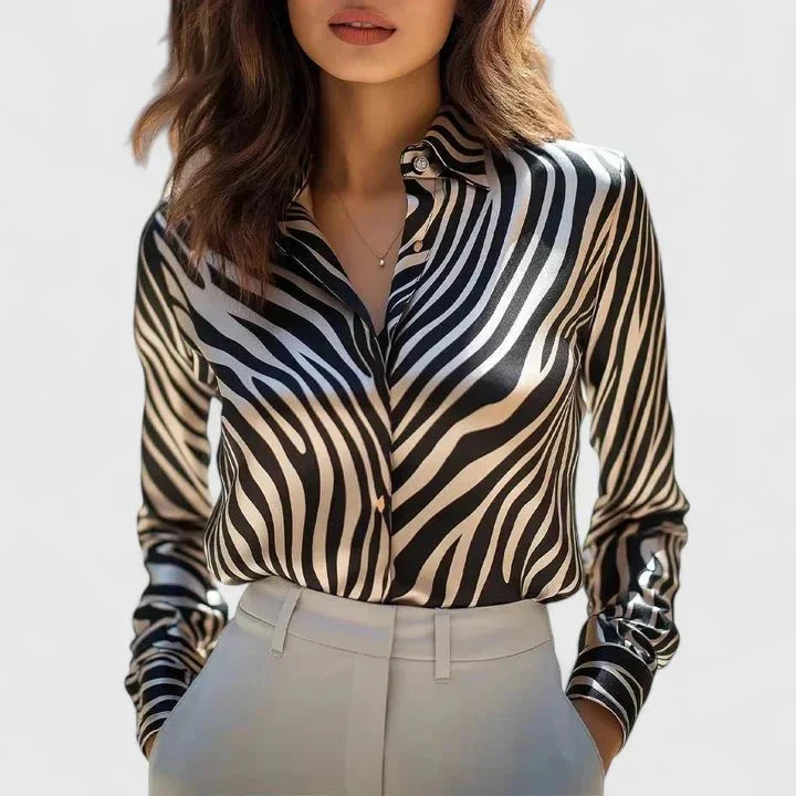 Jovienne - Blusa Elegante e Lucente con Motivo Leopardato per Donne