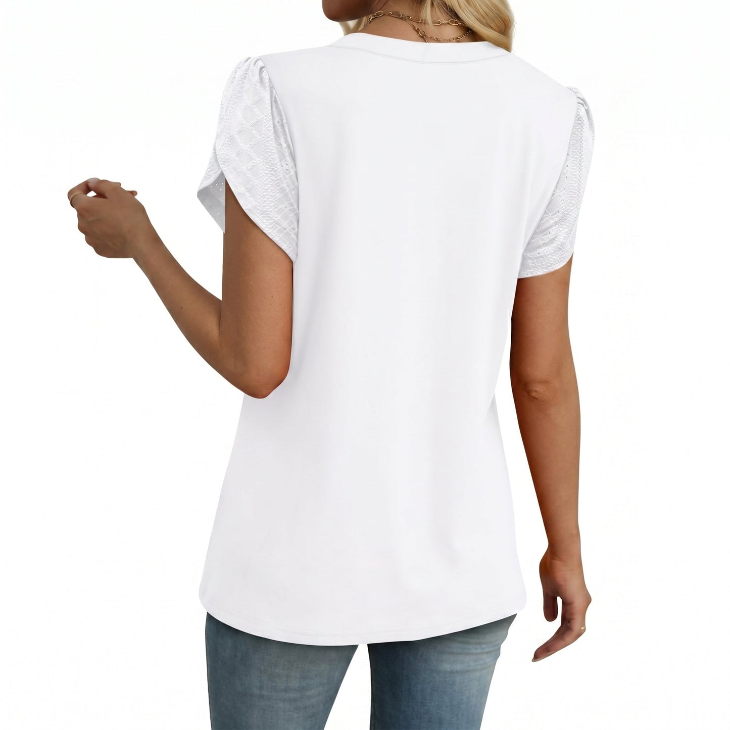 Blusa casual con scollatura a V e maniche a volant per donne – Elegante top estivo