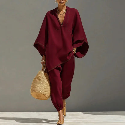 Set due pezzi casual con tunica oversize per donne – Outfit leggero in stile lino