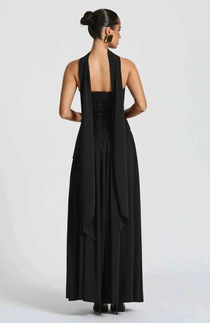 Elegante Maxikleid für Damen – Schulterfreies Abendkleid mit Schlitz & Choker-Detail