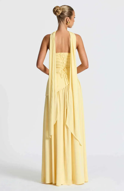 Elegante Maxikleid für Damen – Schulterfreies Abendkleid mit Schlitz & Choker-Detail