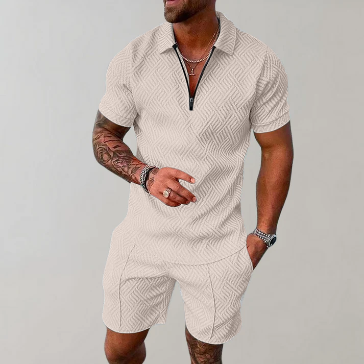 Lucien - Completo casual da uomo con zip e pantaloni corti