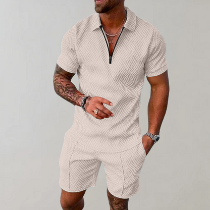 Lucien - Completo casual da uomo con zip e pantaloni corti
