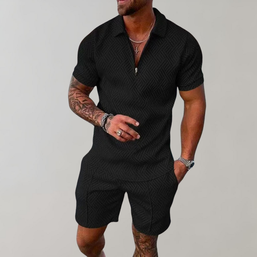 Lucien - Completo casual da uomo con zip e pantaloni corti