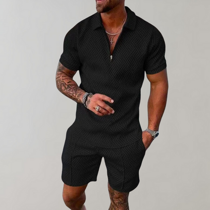 Lucien - Completo casual da uomo con zip e pantaloni corti