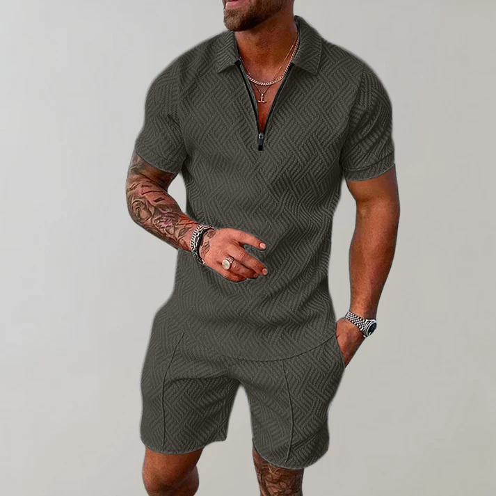 Lucien - Completo casual da uomo con zip e pantaloni corti