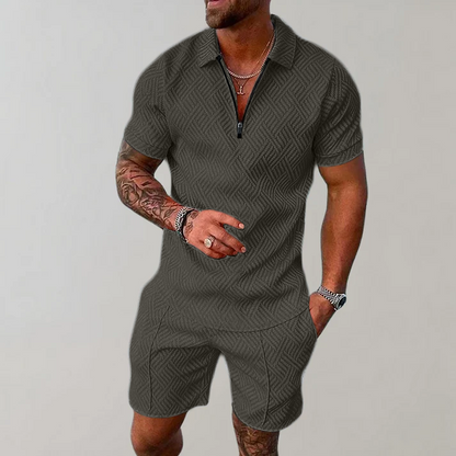 Lucien - Completo casual da uomo con zip e pantaloni corti