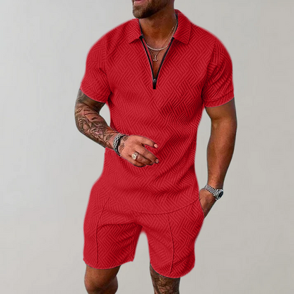 Lucien - Completo casual da uomo con zip e pantaloni corti