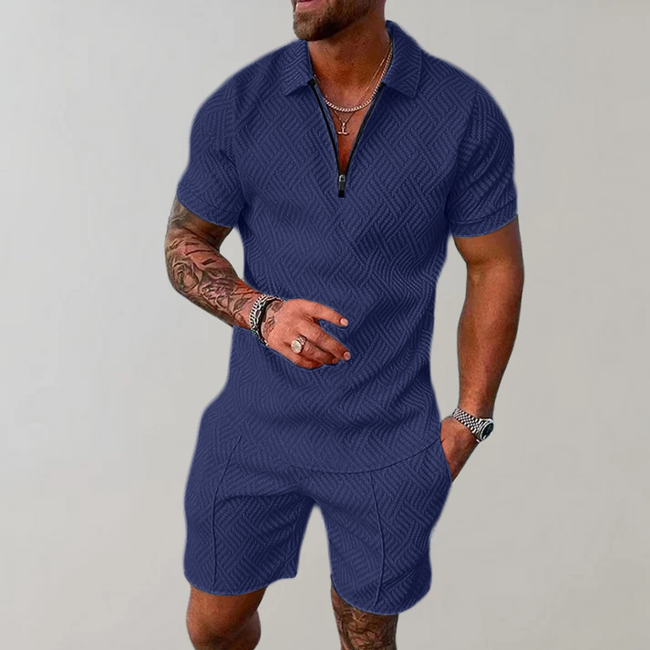 Lucien - Completo casual da uomo con zip e pantaloni corti