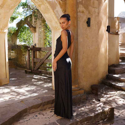 Elegante Maxi Abito in Satin con Spalla Scoperta per Donne – Abito da Sera Attillato con Spacco