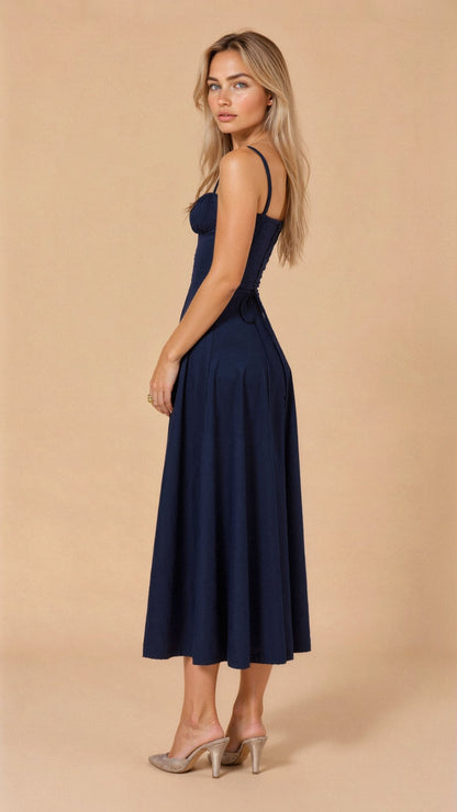 Noémie - Abito Balconette Elegante per Donne in Primavera con Vita Sottolineata, Spacco e Motivo Floreale