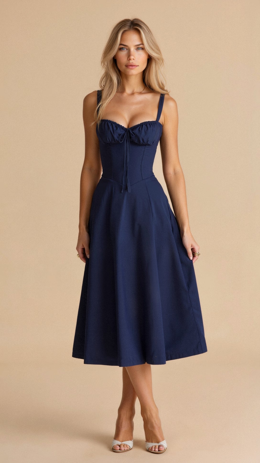 Noémie - Abito Balconette Elegante per Donne in Primavera con Vita Sottolineata, Spacco e Motivo Floreale