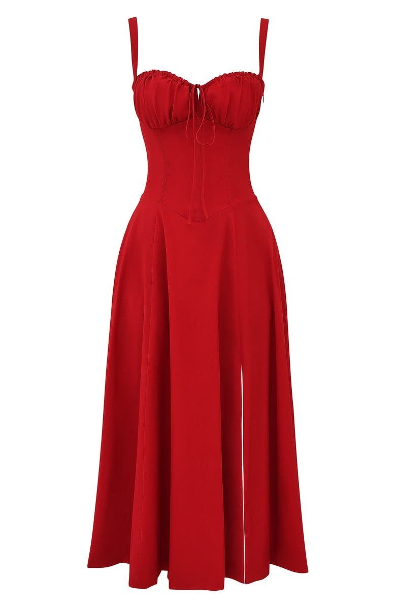 Noémie - Abito Balconette Elegante per Donne in Primavera con Vita Sottolineata, Spacco e Motivo Floreale