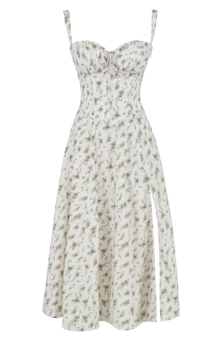 Noémie - Abito Balconette Elegante per Donne in Primavera con Vita Sottolineata, Spacco e Motivo Floreale