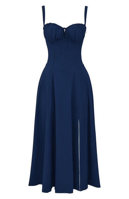 Noémie - Abito Balconette Elegante per Donne in Primavera con Vita Sottolineata, Spacco e Motivo Floreale