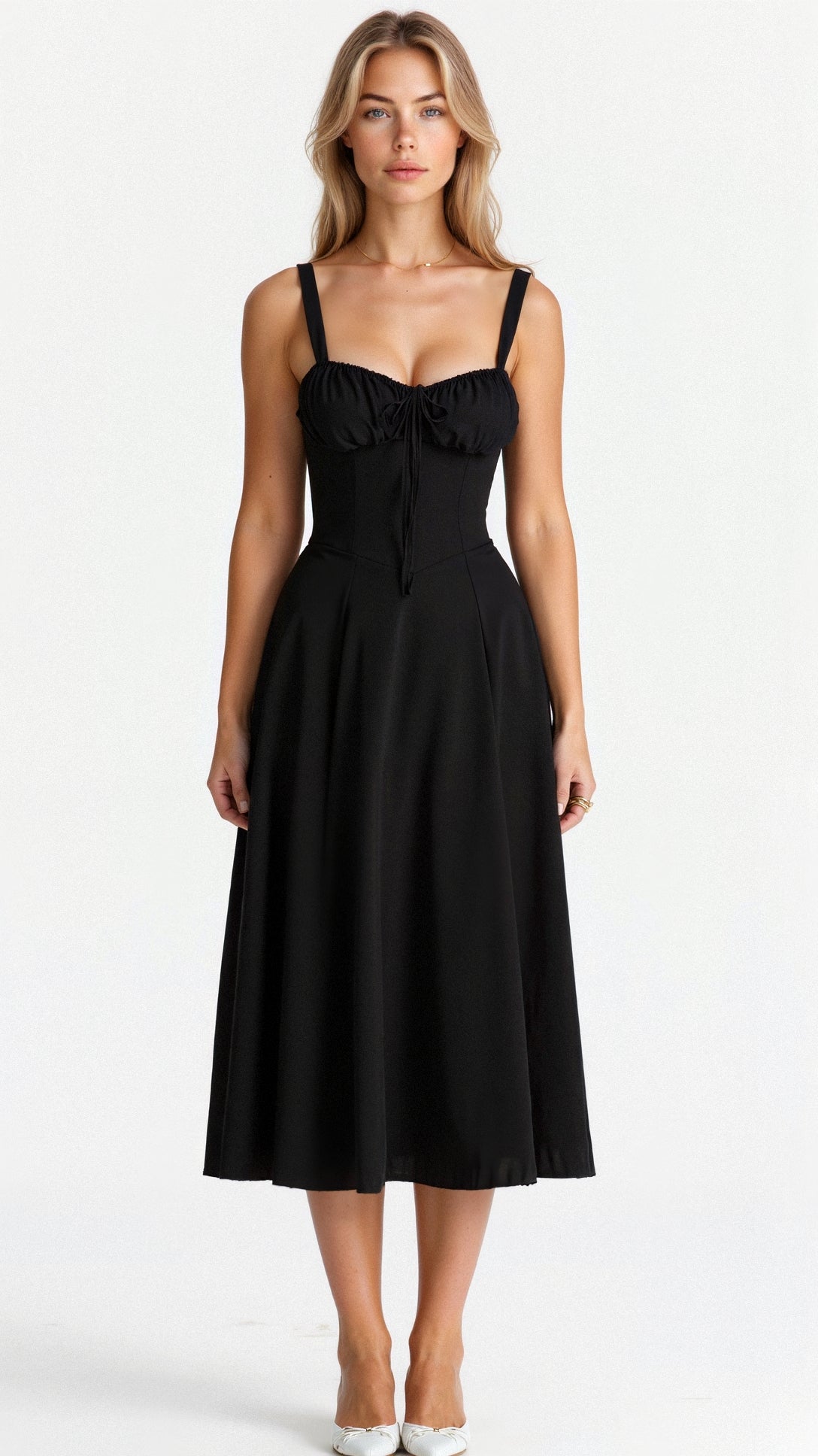 Noémie - Abito Balconette Elegante per Donne in Primavera con Vita Sottolineata, Spacco e Motivo Floreale