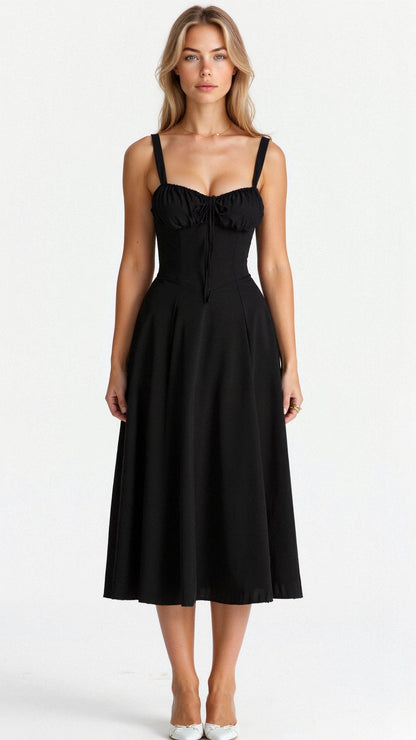 Noémie - Abito Balconette Elegante per Donne in Primavera con Vita Sottolineata, Spacco e Motivo Floreale