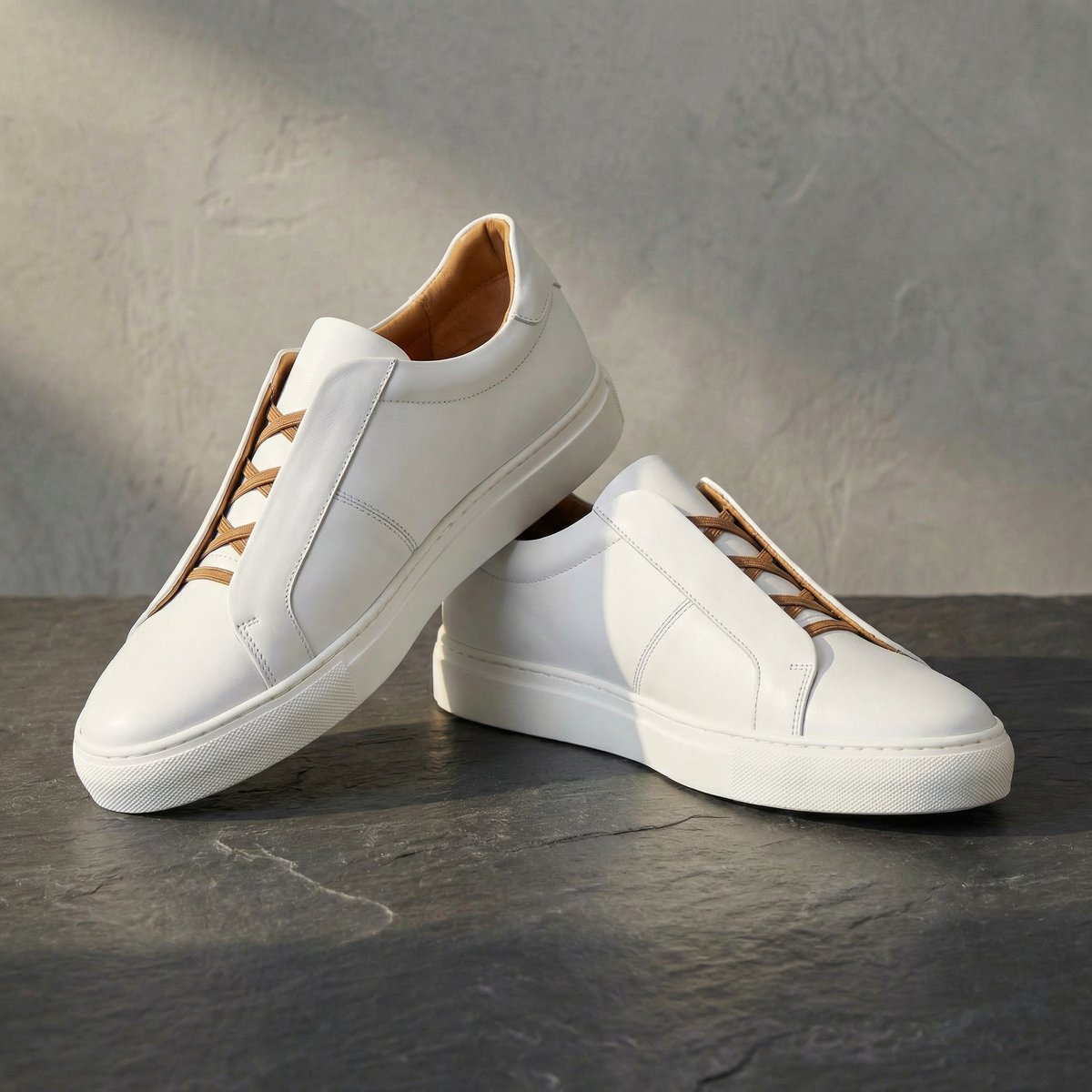 Sneaker in pelle minimaliste per uomini – Comodi scarpe slip-on con lacci elastici