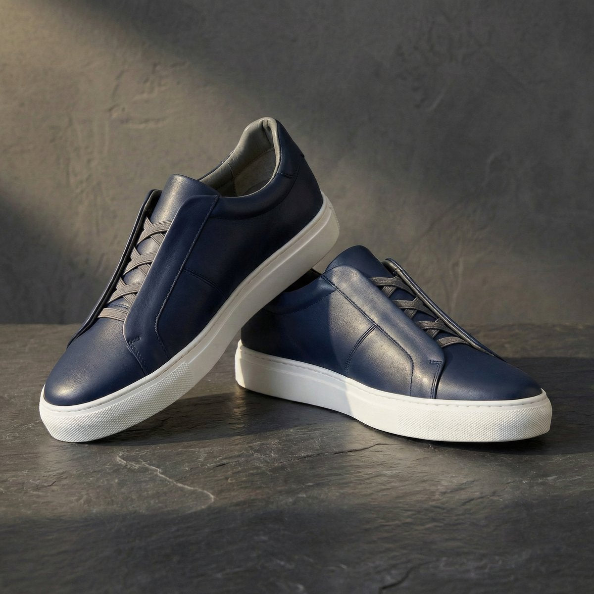 Sneaker in pelle minimaliste per uomini – Comodi scarpe slip-on con lacci elastici